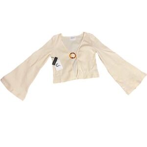 Callahan Vera Women's Open Front Ring‎ Bell Sleeve Top Ribbed in Creme XS NEW